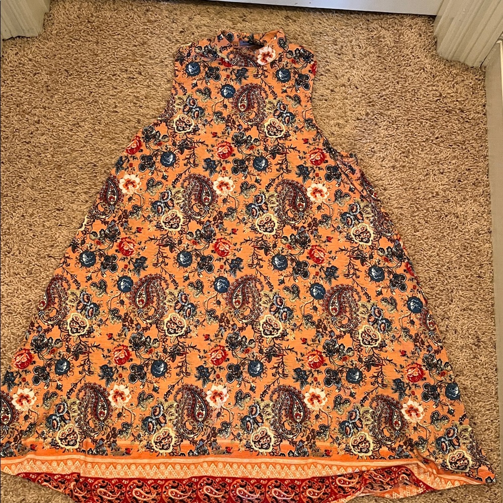 Angie Floral Paisley Dress in Orange and Blue